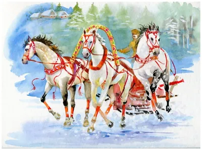 Тройка коней рисунок - 53 фото