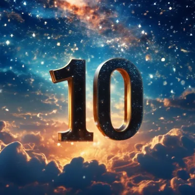 Цифра 10 в небе на фоне звёздного…» — создано в Шедевруме