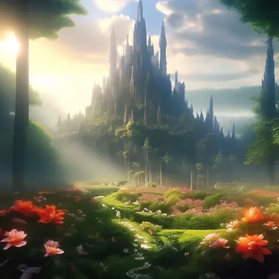 Сказочный цветочный город среди леса…» — создано в Шедевруме