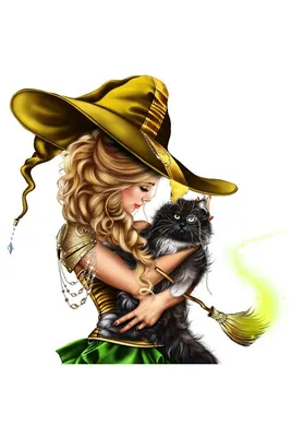 Witch with a cat. Ведьма с котом. PNG. | Ведьма, Кот, Хэллоуин