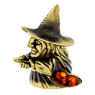коллекционный наперсток ведьма в шляпе из бронзы с янтарем купить