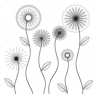 Векторные цветы, черно-белый — стоковая иллюстрация #9588492 | Рисунки  цветов, Цветы, Черно-белое