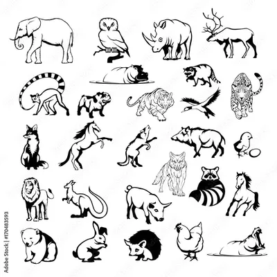 Разные стилизованные животные Векторное изображение ©rorius 31826823