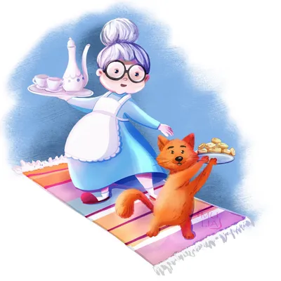 Иллюстрация Веселая бабушка в стиле 2d, детский, персонажи |