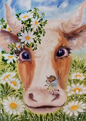 Иллюстрация Веселая корова в стиле классика | Illustrators.ru
