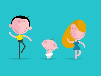 Гиф анимация Веселая семья с ребенком весело танцует