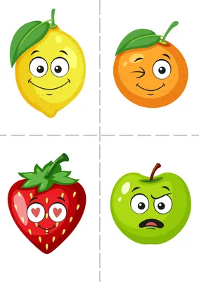 Распечатать карточки-эмоции «Веселые фрукты, овощи и ягоды»