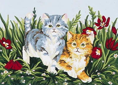 Веселые котята с мамой и папой» — создано в Шедевруме