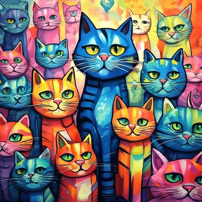 Смешные мультяшные нарисованные коты» — создано в Шедевруме