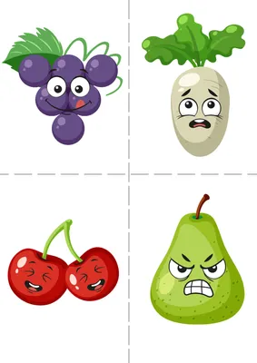 Распечатать карточки-эмоции «Веселые фрукты, овощи и ягоды»