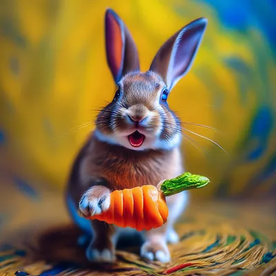 Веселый зайчик с морковкой , красиво…» — создано в Шедевруме