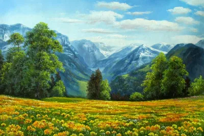 Картина маслом \"Весна в горах\" — В интерьер