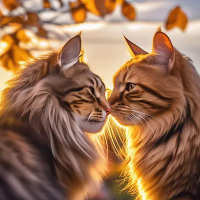 Влюбленные коты на фоне красивой …» — создано в Шедевруме