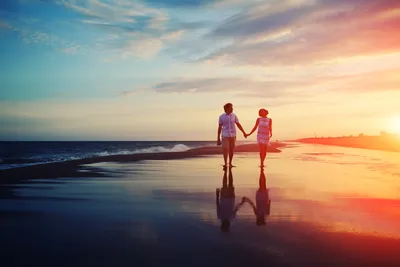 Фотография Влюбленные пары пляжа Море вдвоем Природа Рассветы и