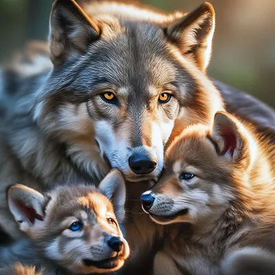 Семья волков с волчатами, любовь, …» — создано в Шедевруме