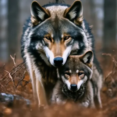 Волчица с волчонком..» — создано в Шедевруме