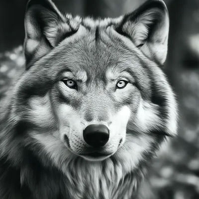 Волк, чёрно белое фото.» — создано в Шедевруме