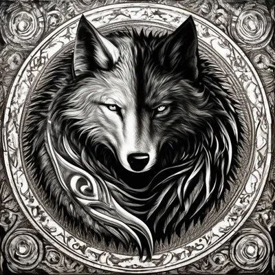 Чёрно-белый волк в стиле логотипа…» — создано в Шедевруме