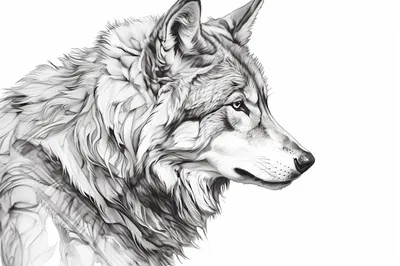 Рисунок волка на черно-белом фоне. | Премиум Фото
