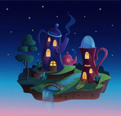 Иллюстрация Волшебный город в стиле 2d, детский, компьютерная