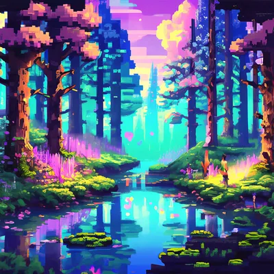 Пиксель арт волшебный лес» — создано в Шедевруме