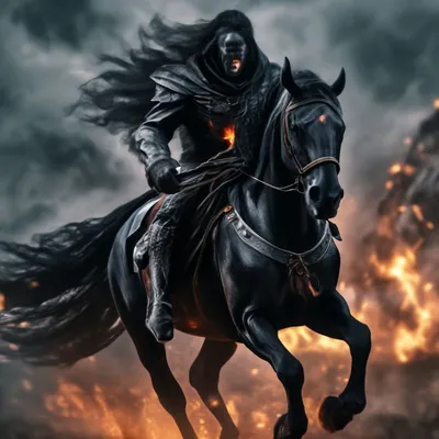 Тёмный всадник на чёрном коне с…» — создано в Шедевруме