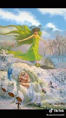 Иллюстрация Встреча Зимы и Весны в стиле 2d, декоративный,