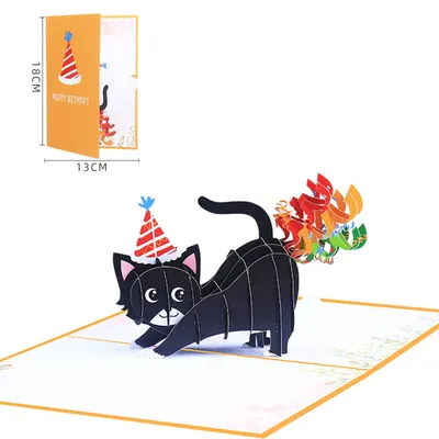 Открытка на день рождения с 3D изображением кошки и путающих конфетти,  забавная открытка на день рождения для мужа, жены, друга, кошки,  влюбленных, поздравительные открытки | AliExpress