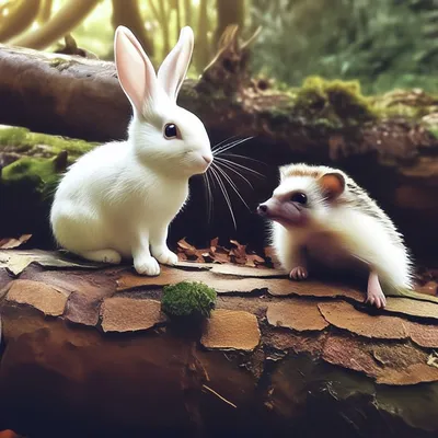 Заяц и ёжик наблюдают зи мишкой» — создано в Шедевруме