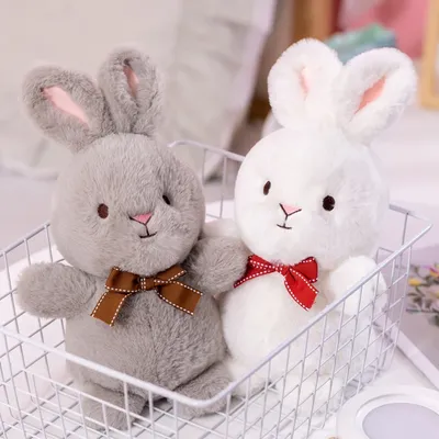 23 см милый кролик зайчик с бантом игрушки мягкие милые реалистичные  плюшевые животные зайца детские мягкие плюшевые украшения для комнаты  подарок | AliExpress