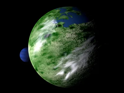 Зелёная планета с кольцами, пиксель…» — создано в Шедевруме