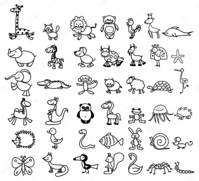 Детские рисунки каракули животных Stock Illustration | Adobe Stock