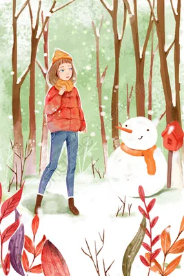 акварель зима иллюстрация большой холод PNG , снеговик, девочка подросток,  снег дрифт Иллюстрация Изображение на Pngtree, Роялти-фри