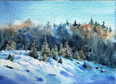 Дерева.Зима,акварель,2010 р. - Изобразительное искусство - Акварель, гуашь