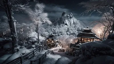 Обои снег, зима, пейзаж, дракон, фентези, сказка на рабочий стол