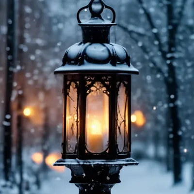 Зима, старинный фонарь, снегопад, …» — создано в Шедевруме