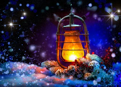 Картинки Новый год фонари зимние Снег Ночь ветвь