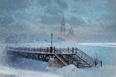 Картинки зима, снег, ночь, дом, ёлка, наряд, новый год, рождество,  снегопад, метель - обои 1600x900, картинка №259648