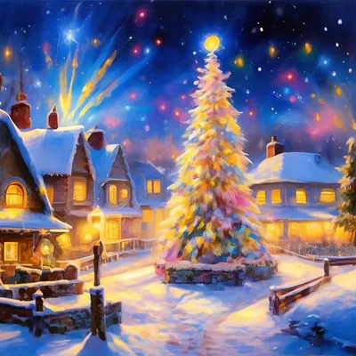 Картинки зима, домики, деревья, пейзаж, рождество, ночь - обои 1600x900,  картинка №69852