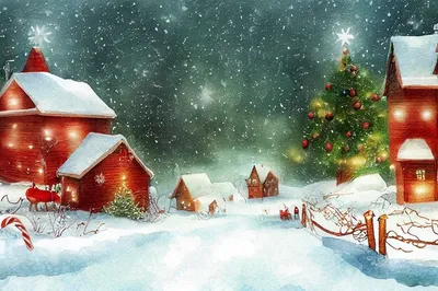 Рождество и новый год акварельная иллюстрация зимний пейзаж с елкой |  Премиум Фото