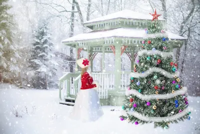 Рождество и новый год акварельная иллюстрация зимний пейзаж с елкой |  Премиум Фото