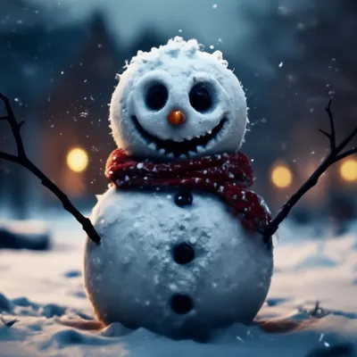 🍁✨️ зима, снеговик стоит на снегу…» — создано в Шедевруме