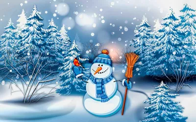 Скачать обои снег, новый год, елка, зима, снеговик разрешение 1600x900  #207171