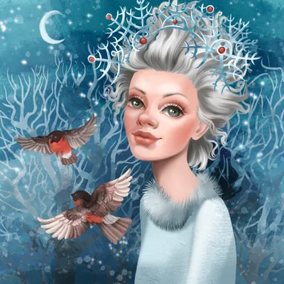 Иллюстрация Зимняя фея в стиле книжная графика | Illustrators.ru