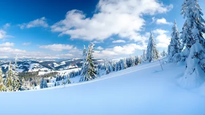 Картинки Пейзажи, деревья, зимние обои, зима, облака, природа, снег,  склоны, фото - обои 1600x900, картинка №9885