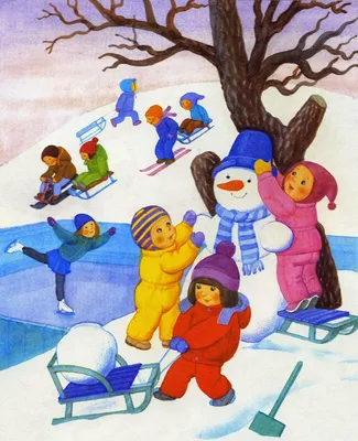 Иллюстрация Зимние забавы в стиле 2d, детский, персонажи |