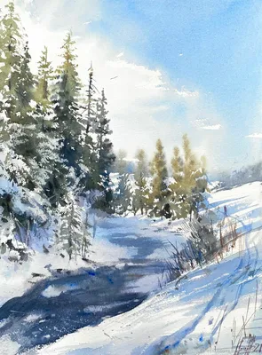 Зима. Зимний лес. Заснеженные ели. by Bogdalena Bah (2022) : Painting Oil  on Canvas - SINGULART