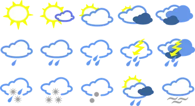 Различные значки погоды в собрании комплекта для дизайна Знаки и  характеристики погоды Vector сеть запаса символа Иллюстрация вектора -  иллюстрации насчитывающей комплект, различно: 102905770