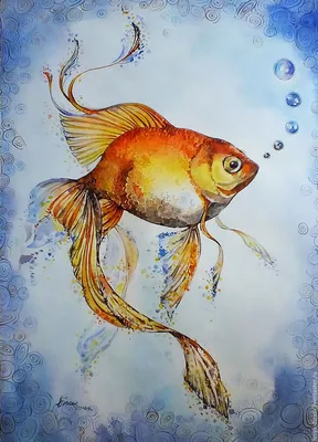 Золотая рыбка.Акварель.Авторский рисунок. Stock-Illustration | Adobe Stock