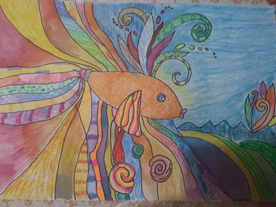 Золотая рыбка, рисунок ручкой | Рисунок, Золотая рыбка, Рыба